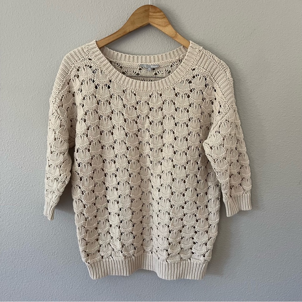 Etam Beige Cotton Pointelle Knit Sweater Size M